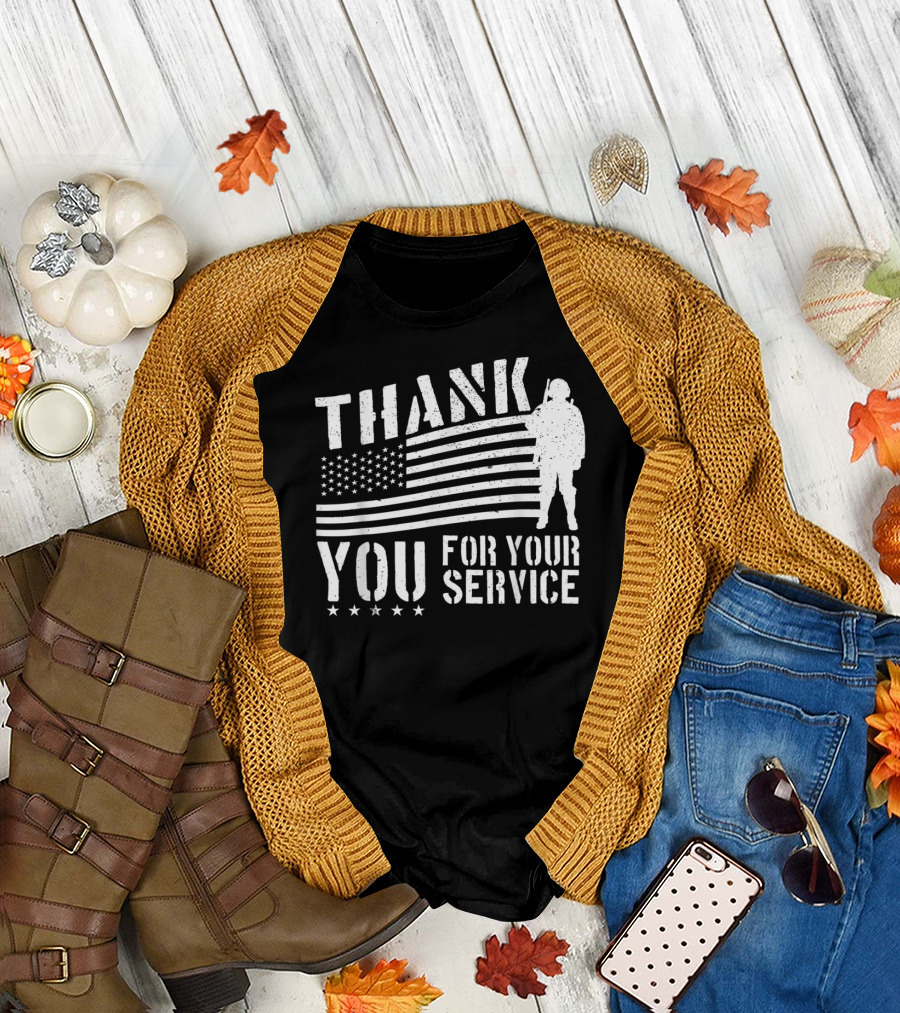 Thank You For Your Service Veterans Day United States Flag Soldier T-Shirt