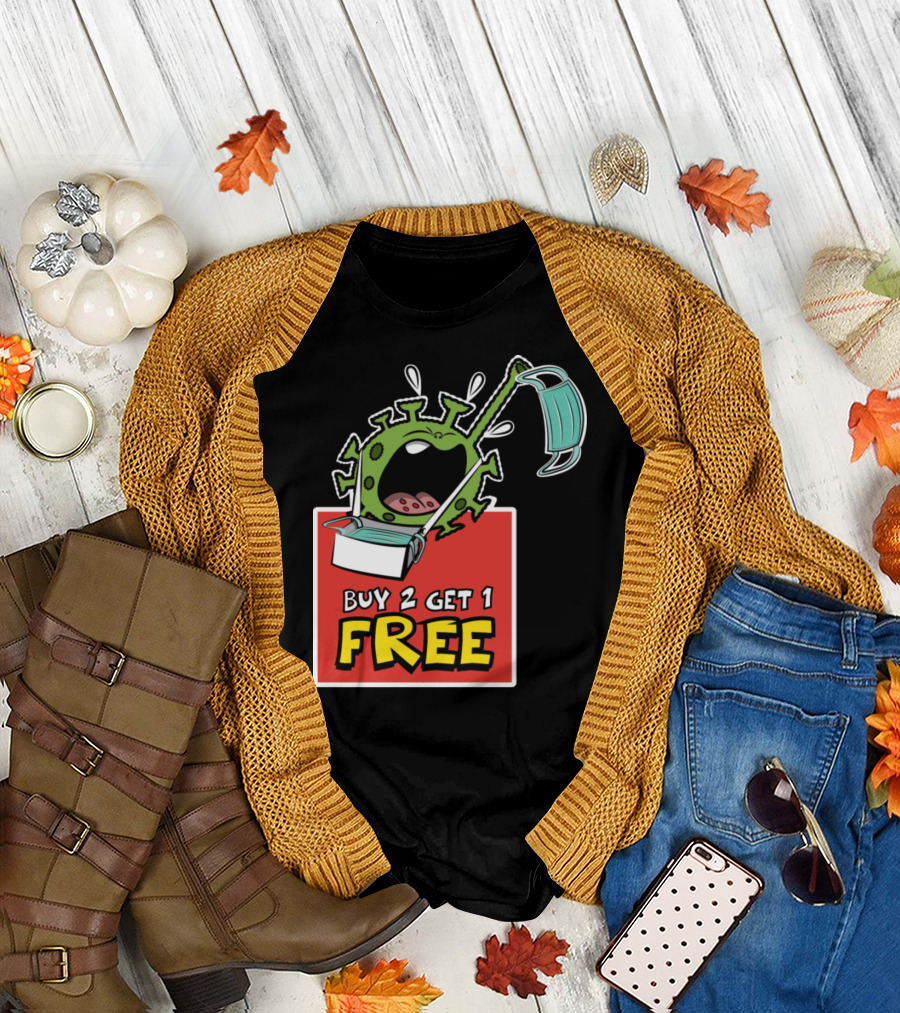Buy 2 Get 1 Free Pandemic Humor Virus Cartoon with Face Masks T-Shirt