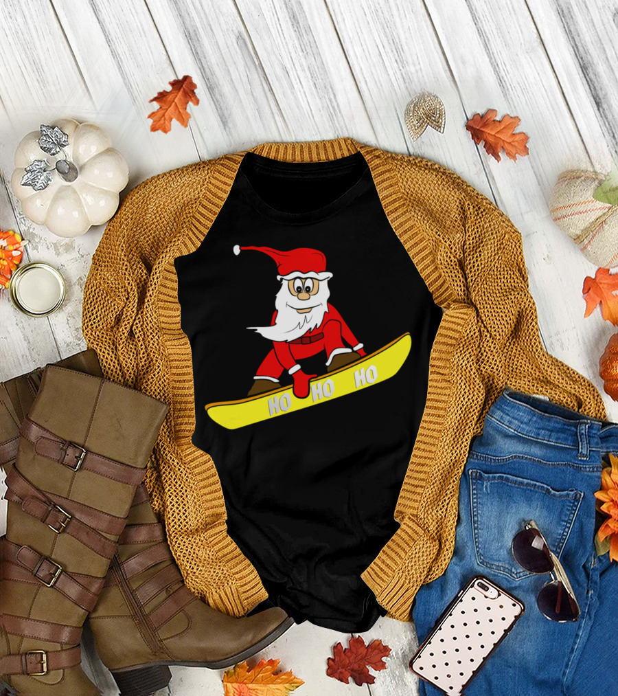 Ho Ho Ho Cute Snow Board Santa Winter T-Shirt