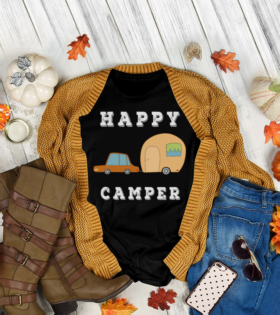 Happy Camper Car and Trailer Fun Camping Camp T-Shirt