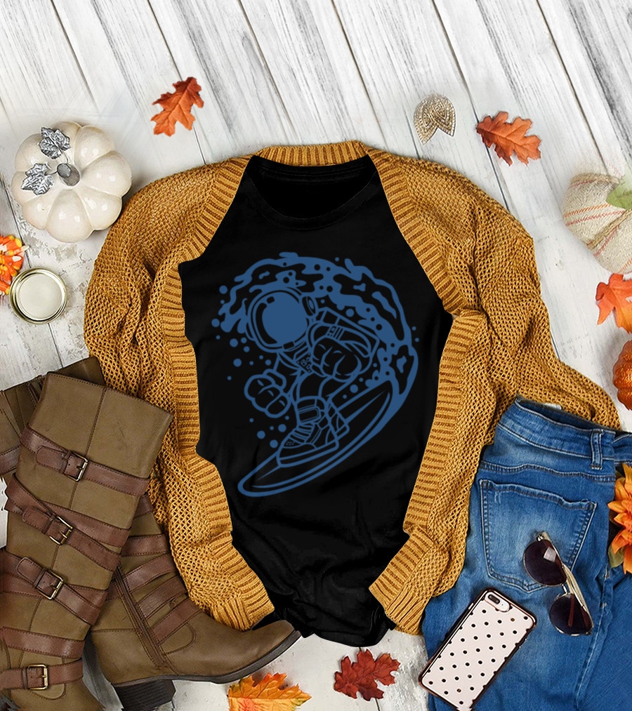 Astronaut Surfing on Cosmic Wave T-Shirt
