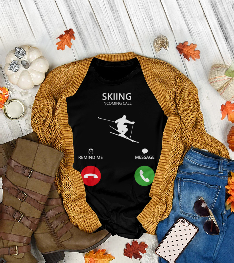Skiing Incoming Call Reminder Message Visual with Ski T-Shirt
