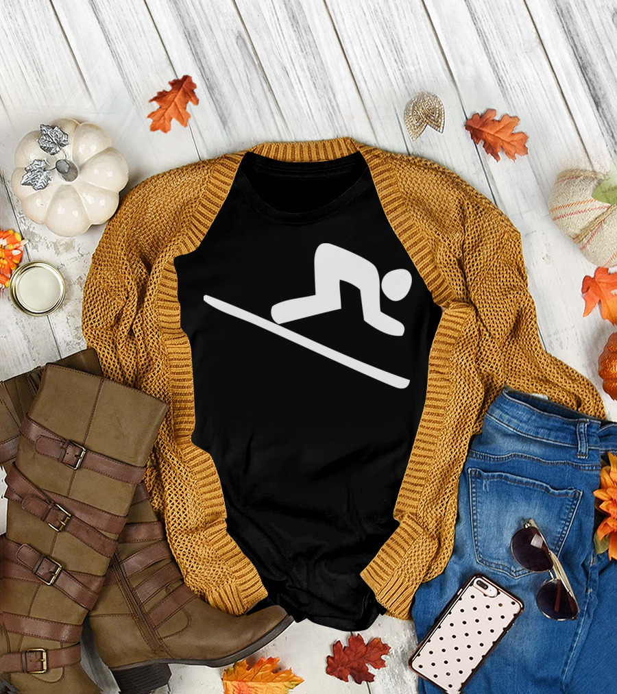 Downhill Skiing Icon Silhouette Simple White T-Shirt