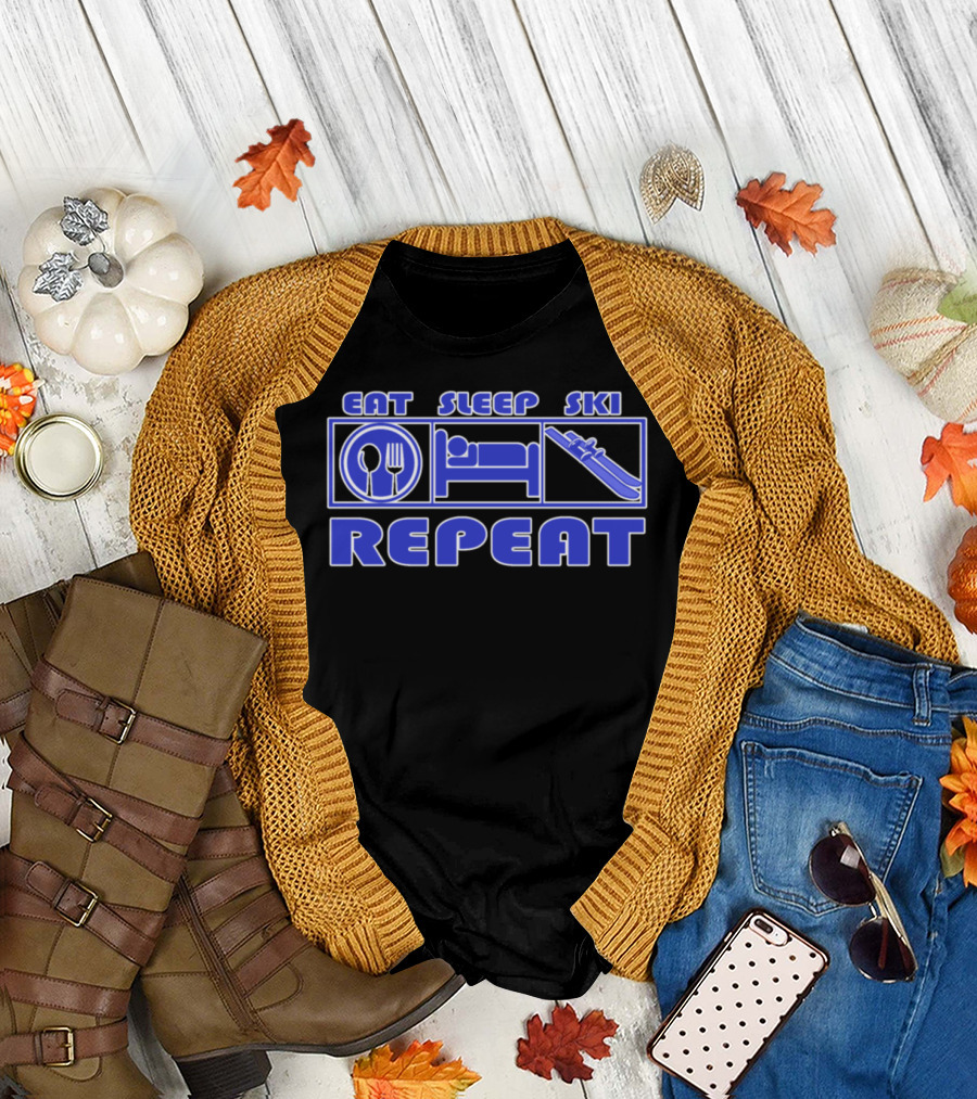 Eat Sleep Ski Repeat Skiing Icons T-Shirt