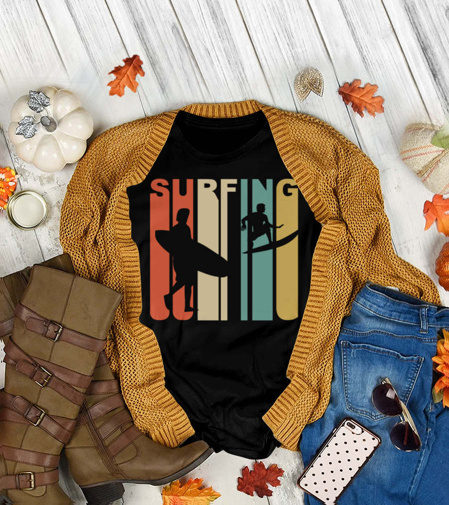 Retro 1970's Style Surfing Silhouette Vintage Surfing T-Shirt