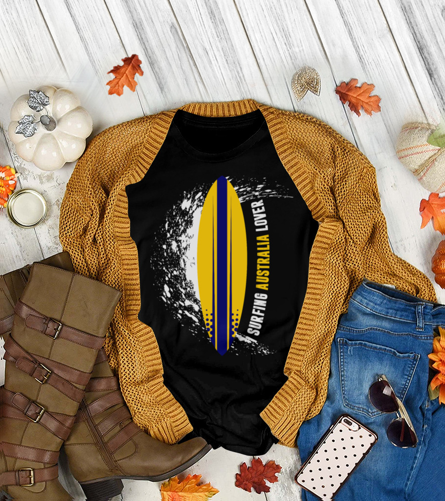 Surfing Australia Lover Yellow Blue Surfboard Splash T-Shirt