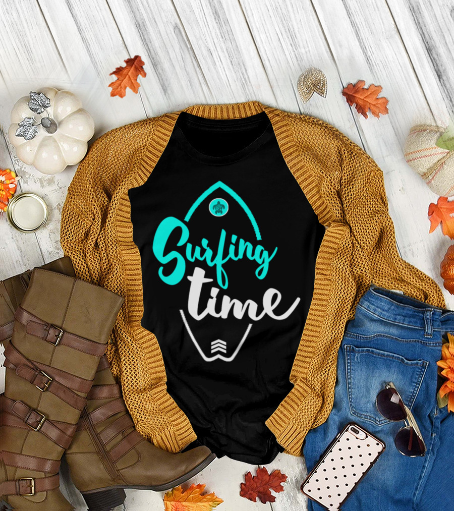 Surfing Time Surfboard Turtle Badge T-Shirt