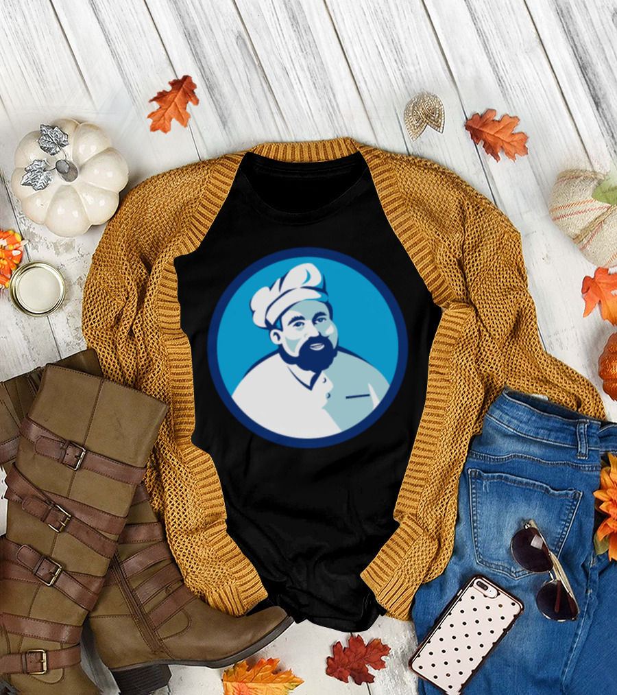 Baker Chef Cook Bearded Circle Retro Blue T-Shirt