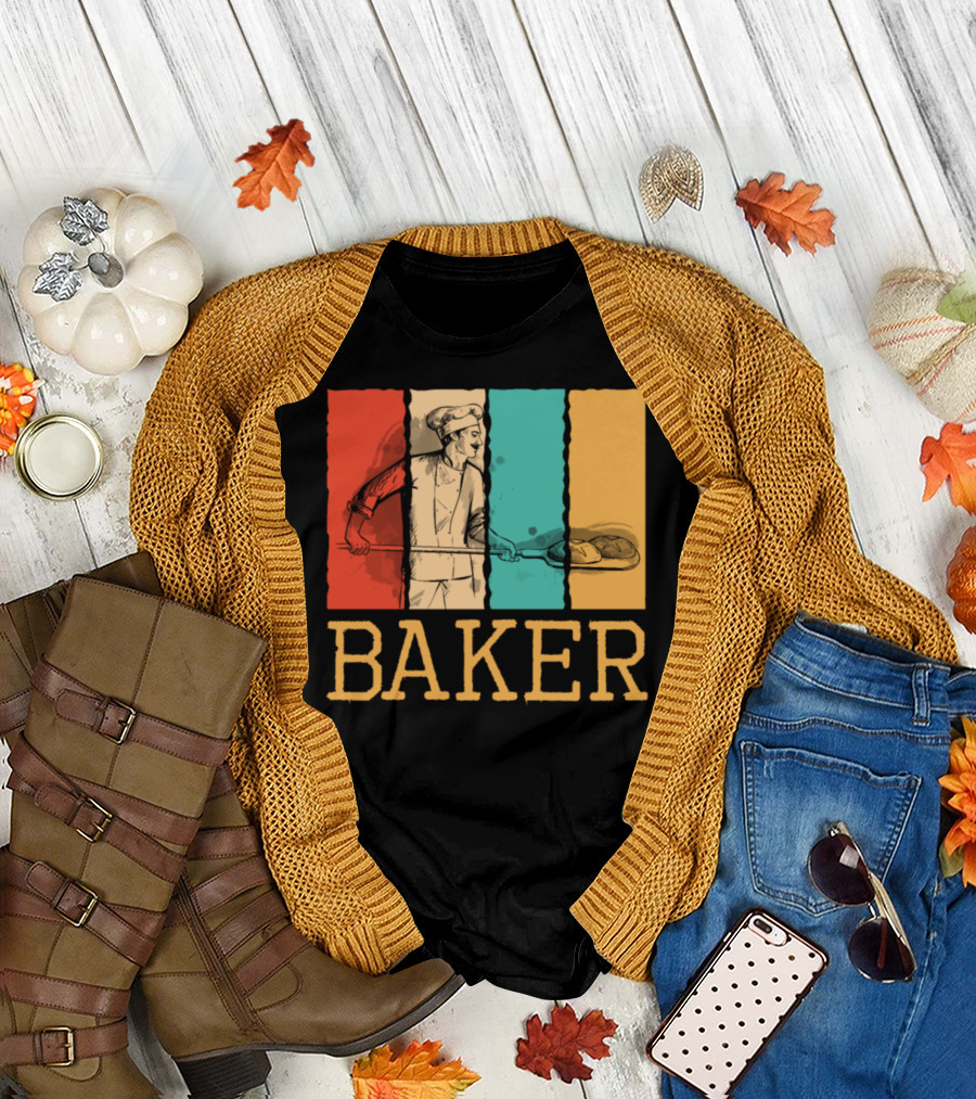 Cool Vintage Baker Retro Bakers Chef in Tri-Color Panels T-Shirt