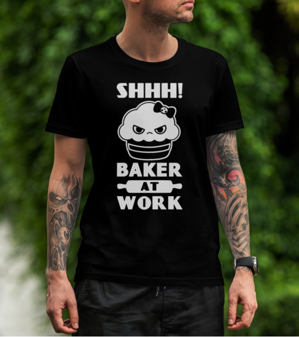 SHHH Baker At Work Angry Cupcake With Bow And Rolling Pin T-Shirt