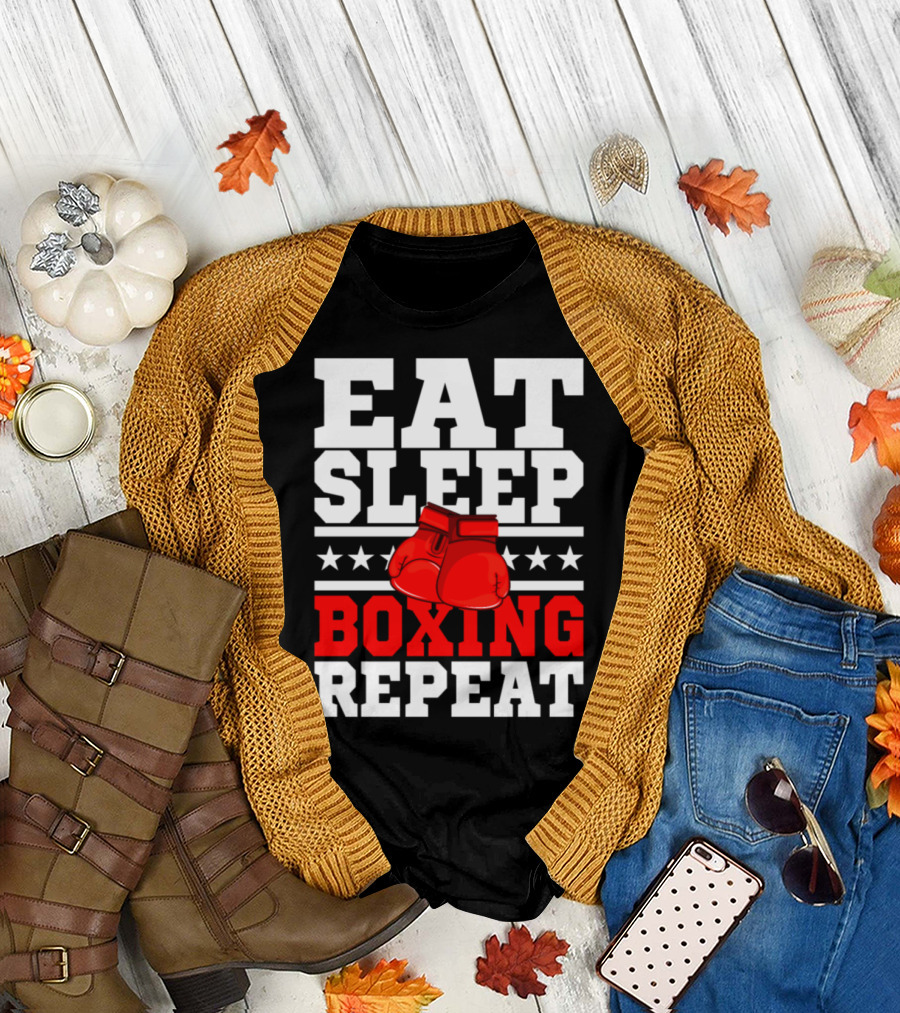 Eat Sleep Boxing Repeat Boxing Gloves Star T-Shirt