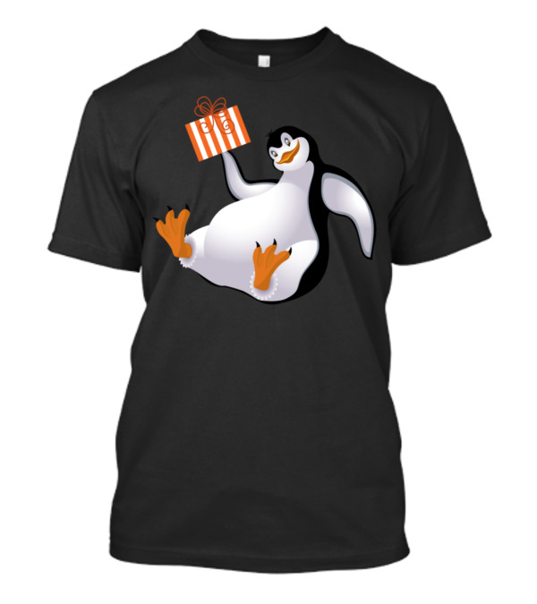 Penguin Holding Striped Gift Box With Bow T-Shirt