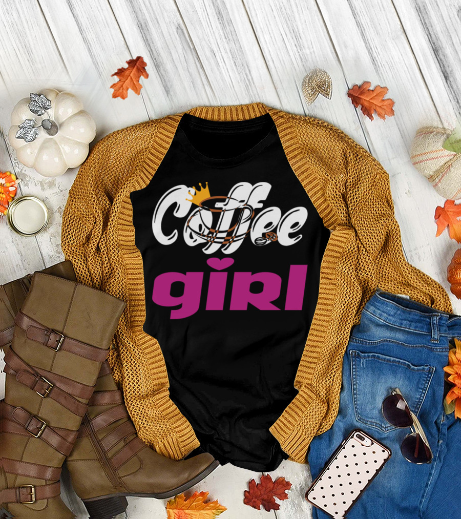 Coffee Queen Coffee Girl with Crown and Coffee Cup Elements T-Shirt