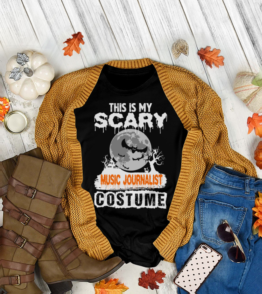 This Is My Scary Music Journalist Costume With Bat And Haunted House Moon Halloween T-Shirt
