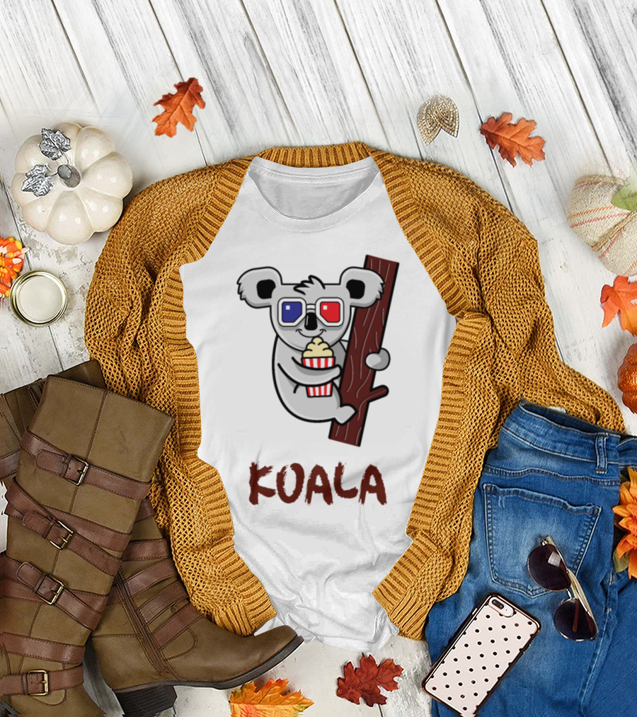 Koala with 3D Glasses and Popcorn T-Shirt