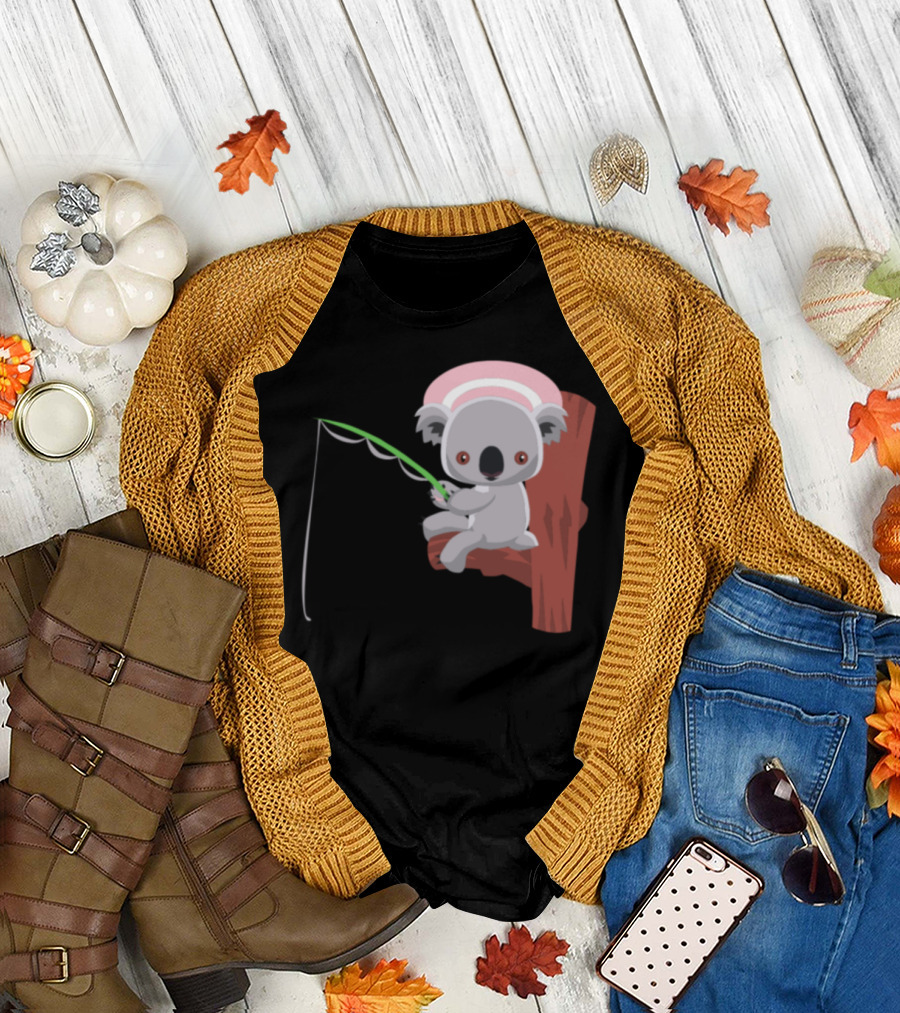 Fishing Koala with Pink Hat T-Shirt