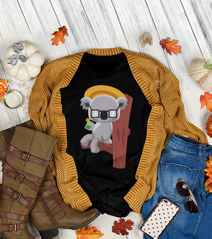Relaxed Koala with Glasses and Drink on Tree Branch T-Shirt