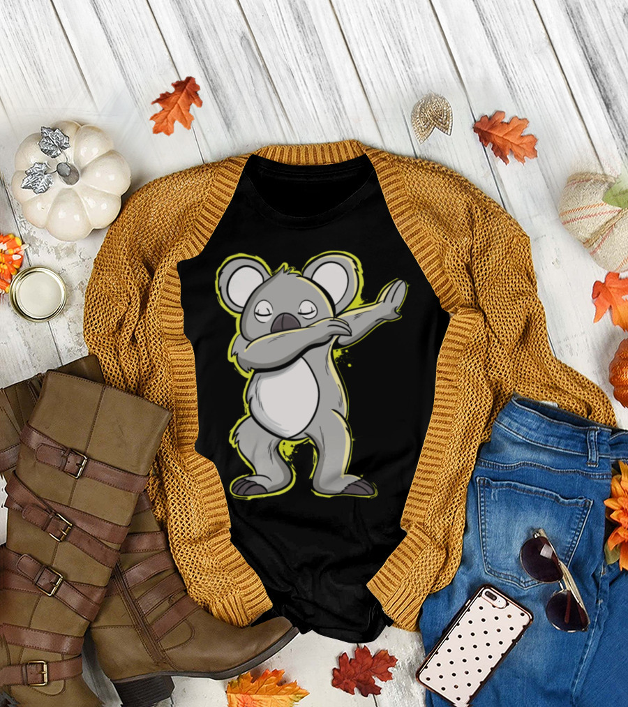 Koala Dabbing with Yellow Neon Outline T-Shirt