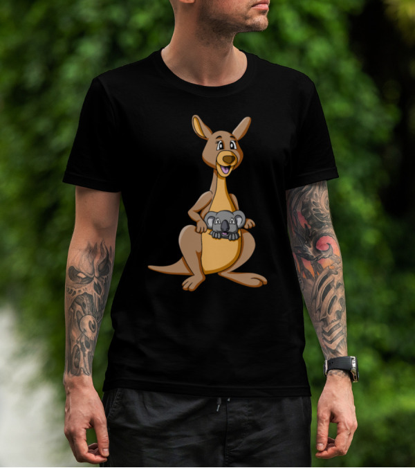 Kangaroo With Koala Cartoon Pouch Companions T-Shirt