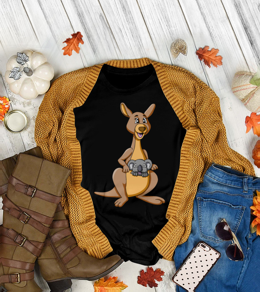 Kangaroo With Koala Cartoon Pouch Companions T-Shirt