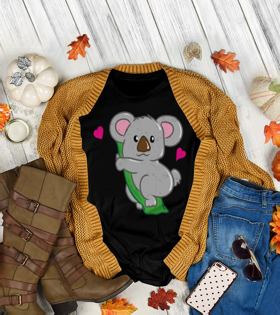 Koala Bear Love Hearts Hugging Eucalyptus T-Shirt