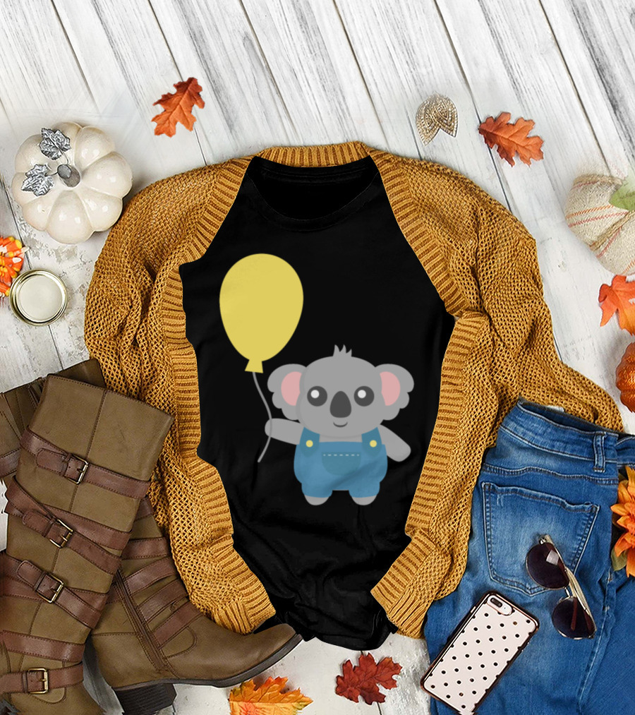 Koala Bear With Yellow Balloon in Overalls T-Shirt