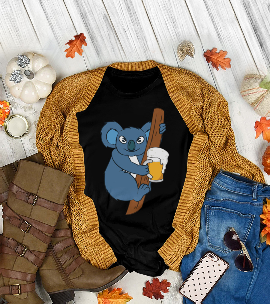 Koala Bear Holding a Beer Mug in a Tree T-Shirt