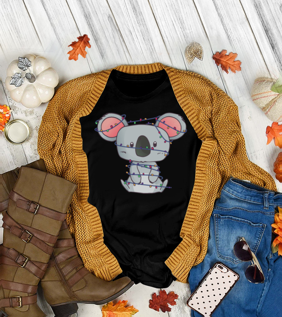 Koala Wrapped in Christmas Lights Cute Holiday T-Shirt