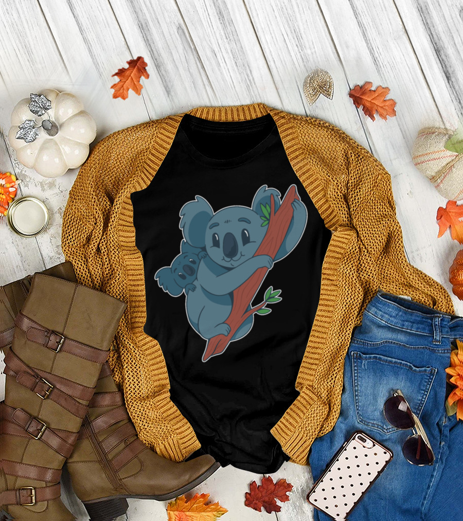 Koala Koala Babyhdd0f Cute Cartoon Koalas Hugging Tree T-Shirt