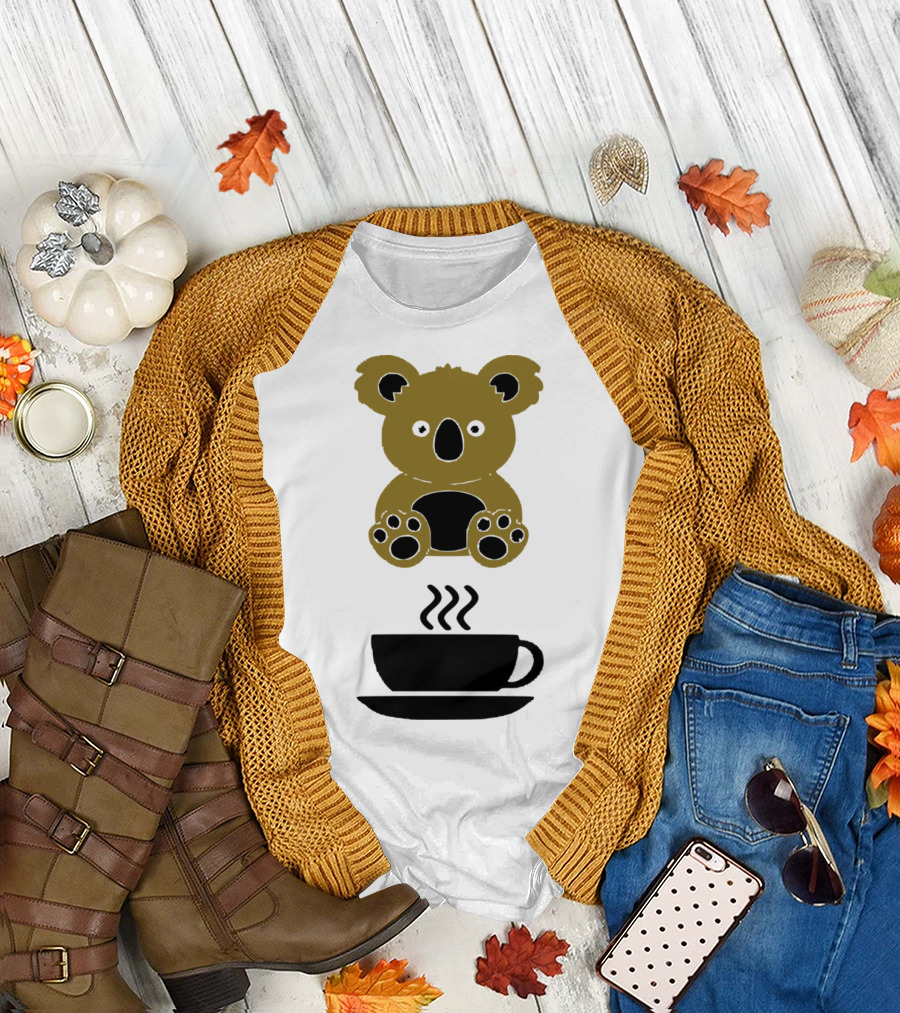 Koala Tealwbfh Cute Koala Above Steaming Coffee Cup T-Shirt