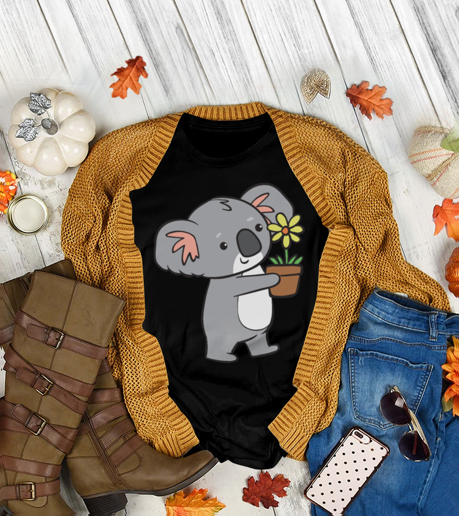 Koala Holding Yellow Flower in Pot T-Shirt