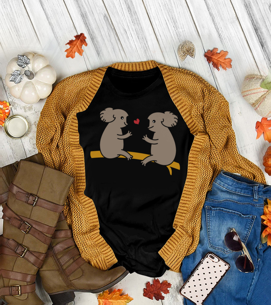 Koalas Couple Holding Heart on Branch T-Shirt