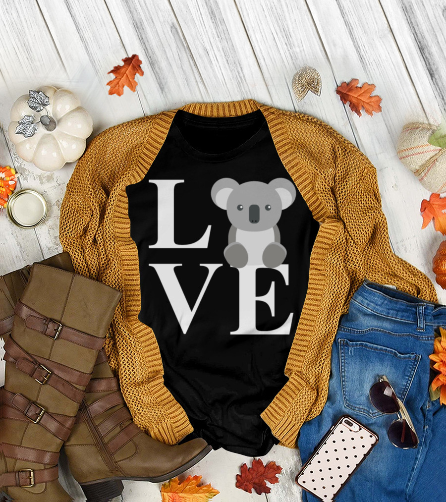 LOVE Koala Sitting on E Letter T-Shirt