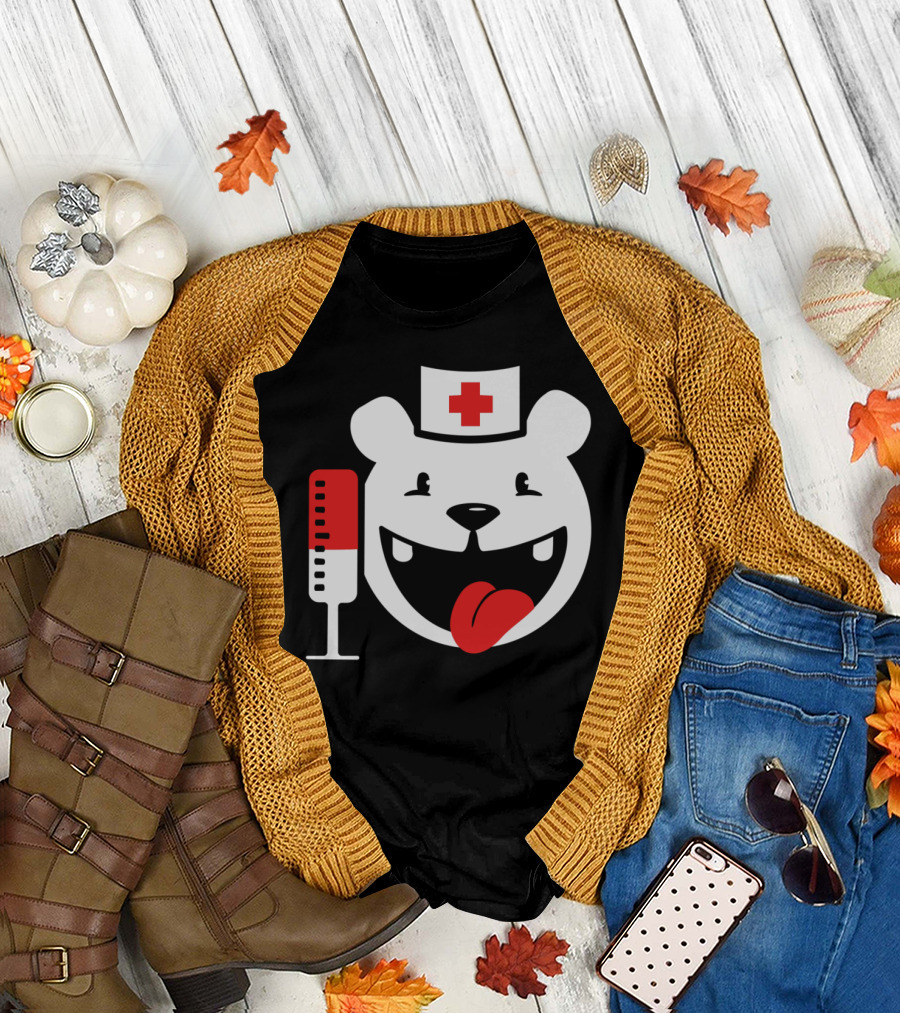 Nurse Koala Teddy Bear with Syringe and Red Cross Hat T-Shirt