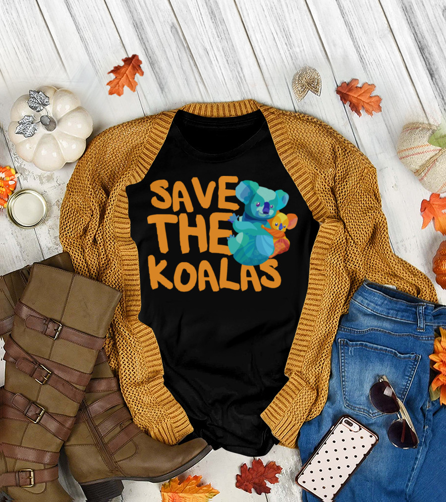 SAVE THE KOALAS Cute Colorful Koala with Baby T-Shirt