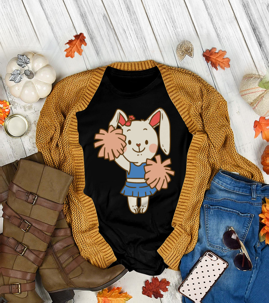 Cheerleader Bunny Dance with Pom Poms Football Cheerleading T-Shirt