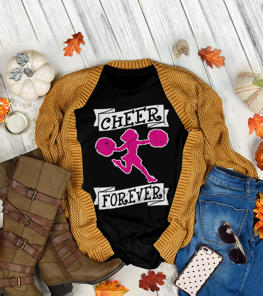 Cheer Forever Cheerleader Pink Pom Poms T-Shirt