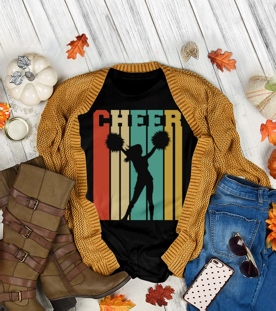 Cheerleader Retro Silhouette with Pom Poms T-Shirt