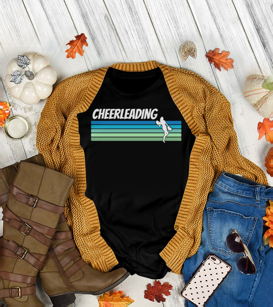 Retro Cheerleading Silhouette with Green and Blue Stripes T-Shirt