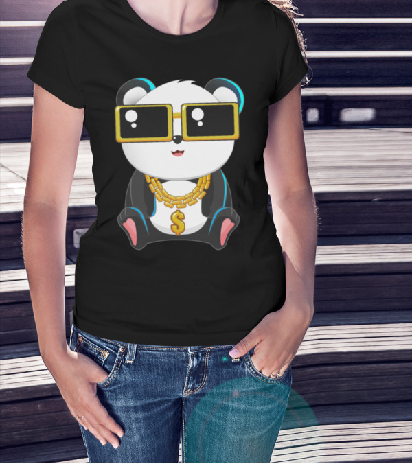 Gangsta Panda Bear Chibi Anime With Gold Chain And Shades T-Shirt