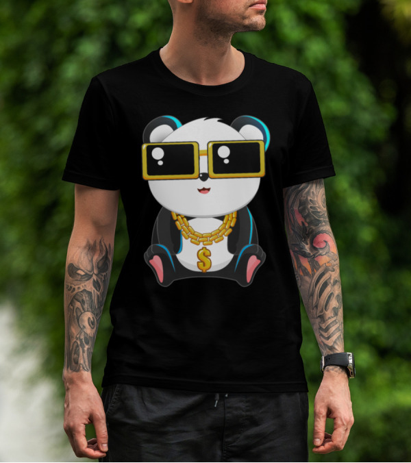Gangsta Panda Bear Chibi Anime With Gold Chain And Shades T-Shirt