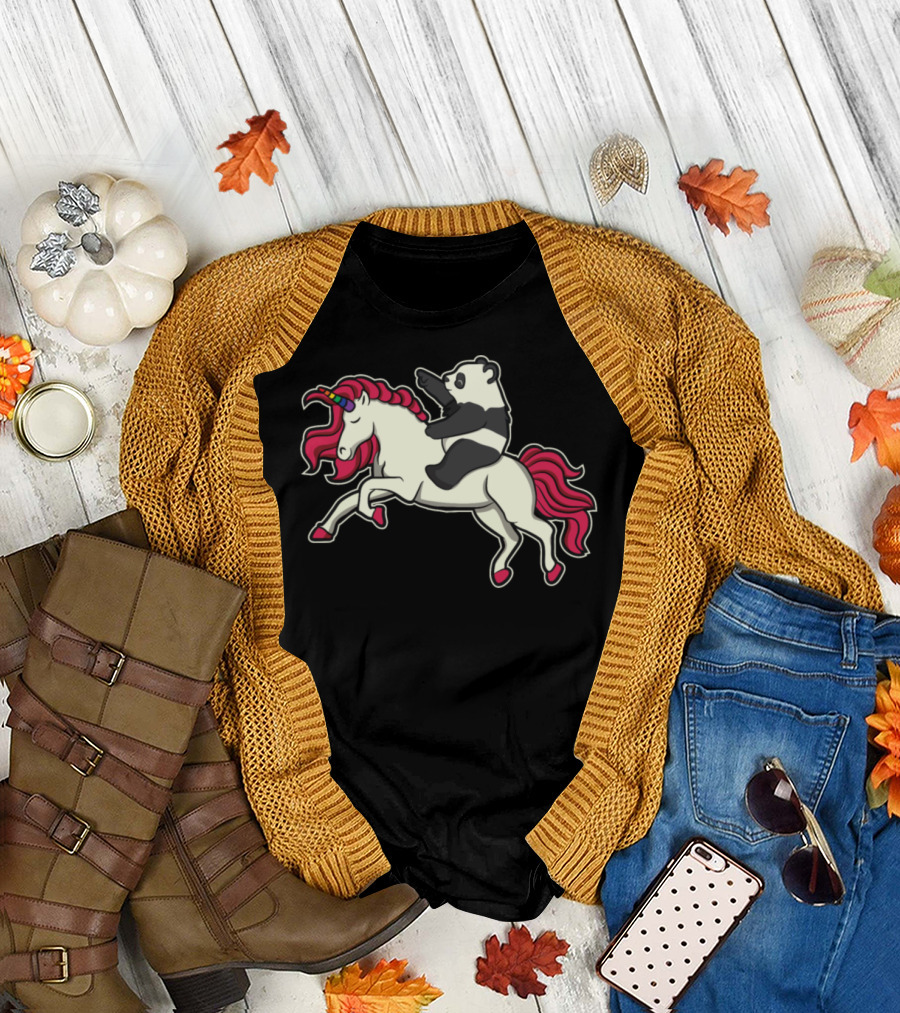 Panda Bear Riding Unicorn Fantasy Asia Animal T-Shirt