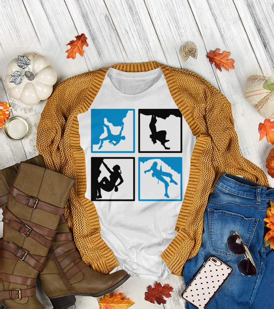 Climbing Silhouettes in Blue and Black Quadrants T-Shirt