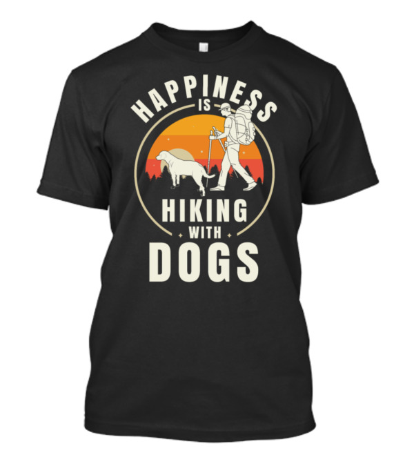 Happiness Is Hiking With Dogs Vintage Sunset Adventure T-Shirt
