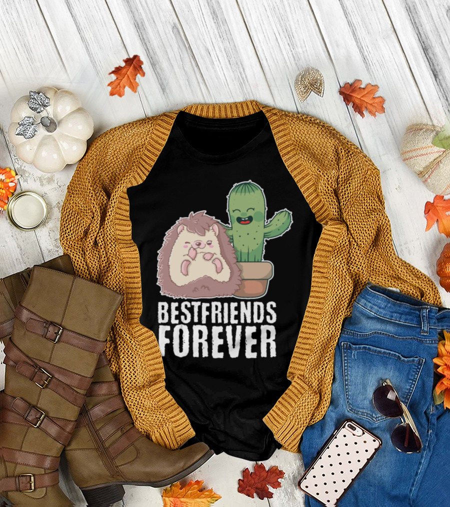 Hedgehog and Cactus Bestfriends Forever Sharp Spine Animal T-Shirt