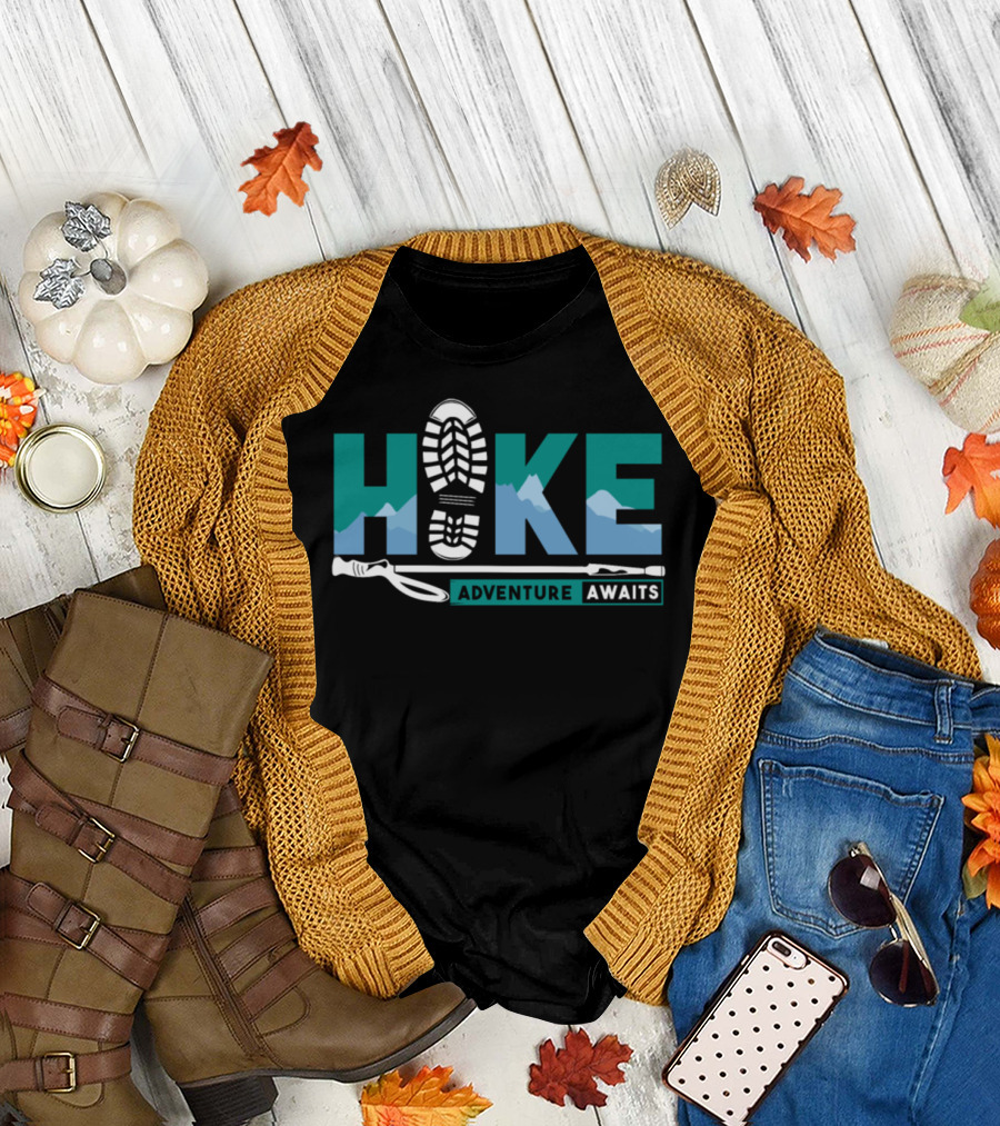 Hike Adventure Awaits Trekking Boot Mountains Staff T-Shirt