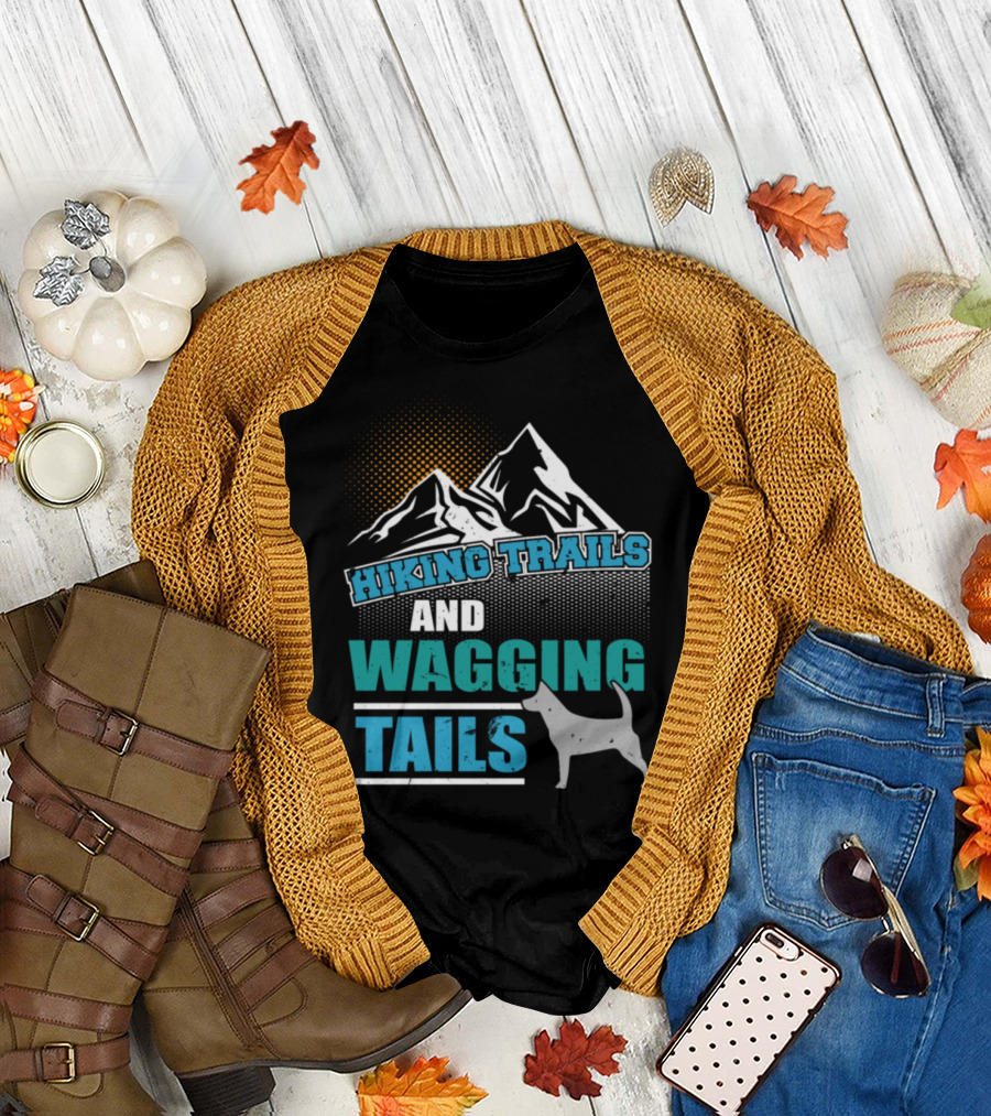 Hiking Trails and Wagging Tails Mountain Sunset Dog Adventure T-Shirt