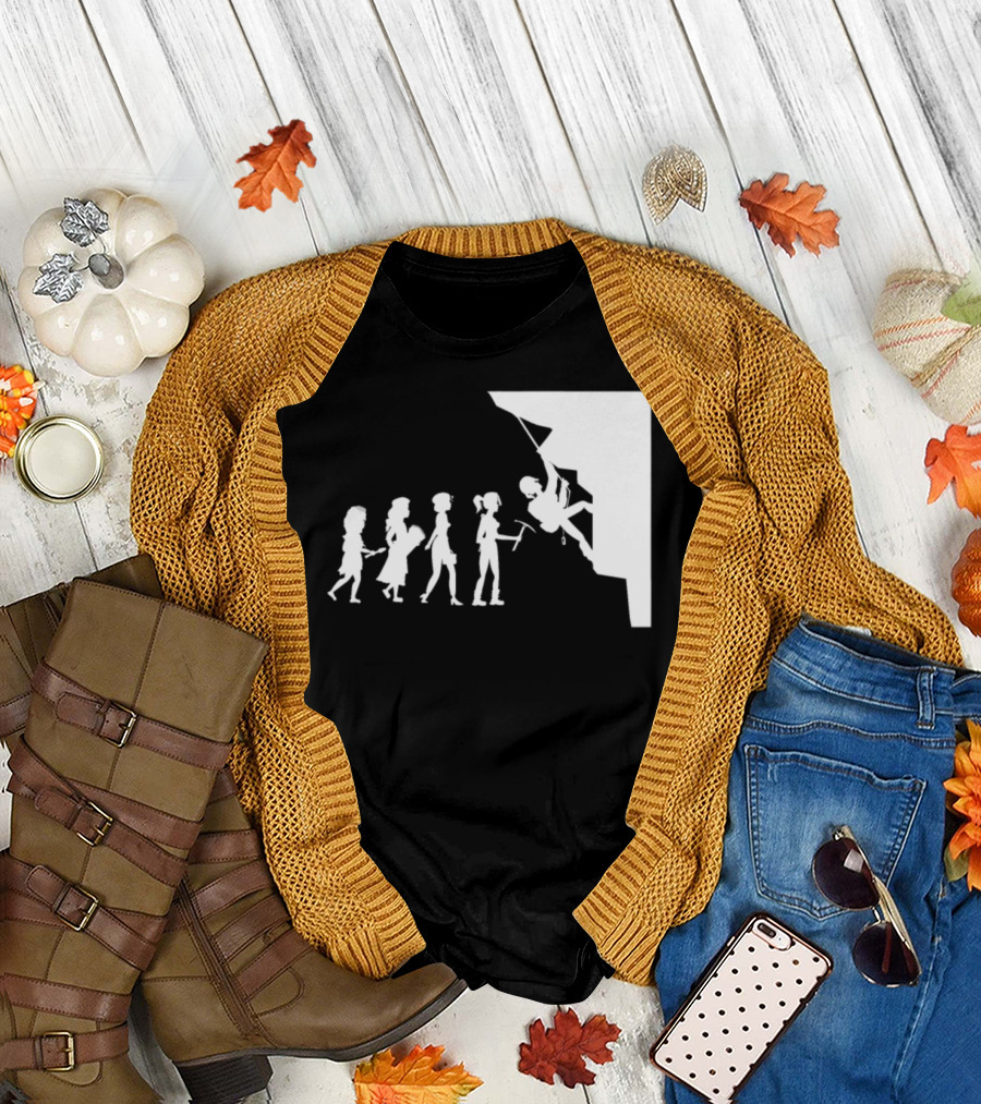 Evolution of Mountain Climbing to Rock Wall Climber T-Shirt