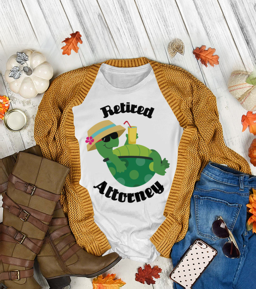 Retired Attorney Relaxing Turtle with Drink and Hat T-Shirt