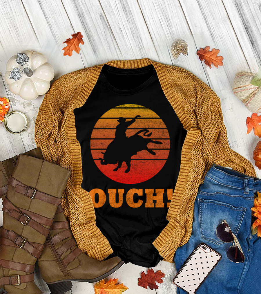 Ouch Bull Riding Cowboy Western Vintage Sunset T-Shirt